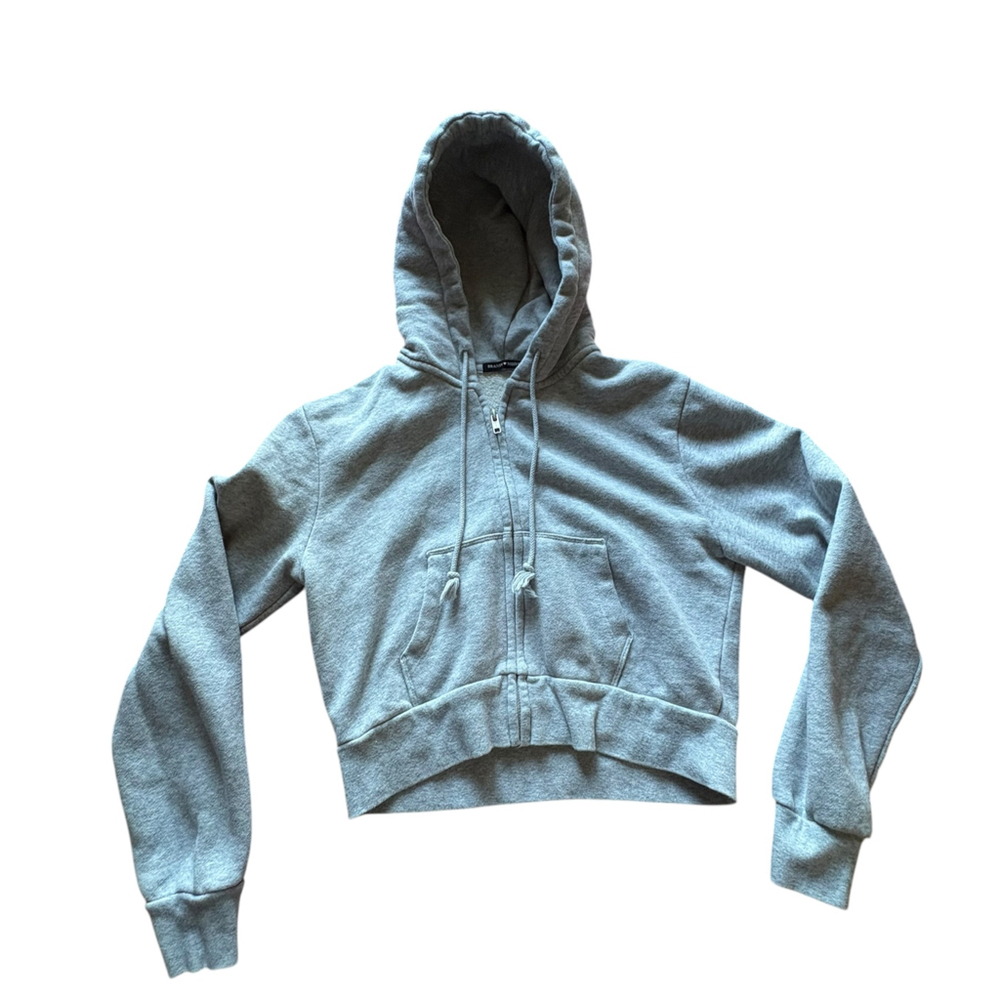 Brandy Melville Heather Gray Cropped Zip Up Hoodie Fleece Sweatshirt